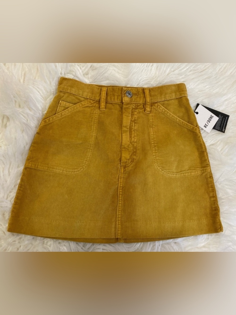 NWT RE/DONE 70’s Pocket Corduroy Mini Skirt Mustard Size 24